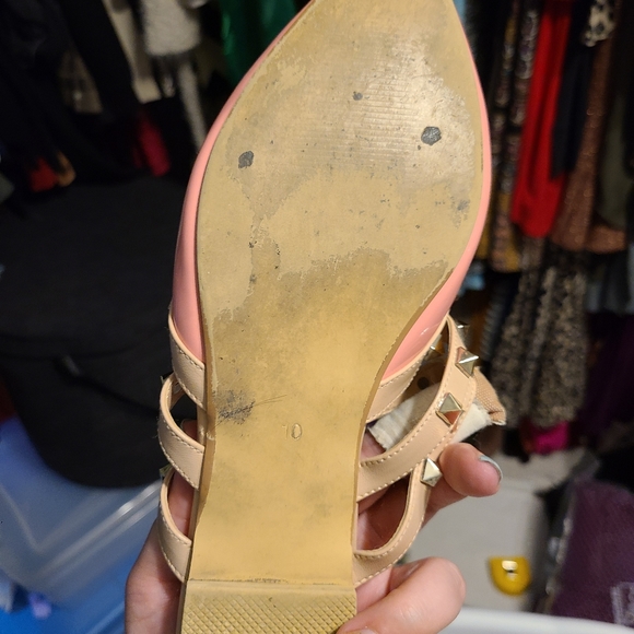 KMEIOO Amazon brand. Pink and tan mule slide with gold rockstuds size 10 - Picture 5 of 9